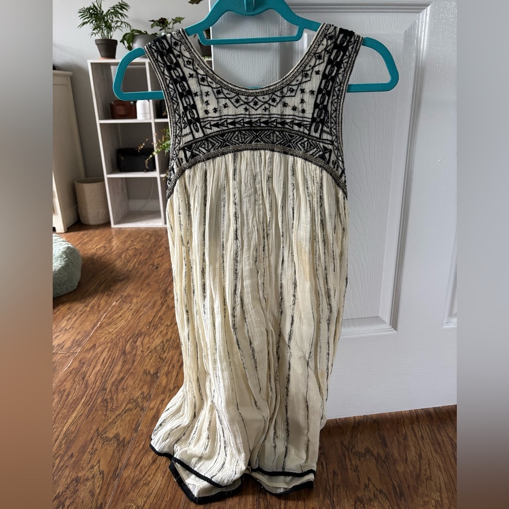 Free People Black and Cream Embroidered Mini Dress